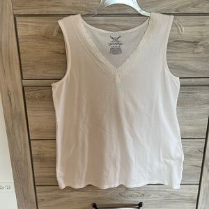 White Sleeveless Tank Top with Lace by Faded Glory - Large